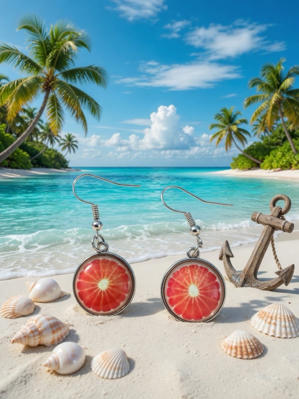Orange Slice Round Bevelled Dangle Earrings